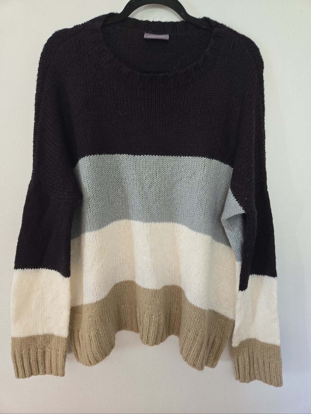 Wooden Ships Relaxed Fit Pullover Crewneck Sweater Stripe Black Beige White M/L